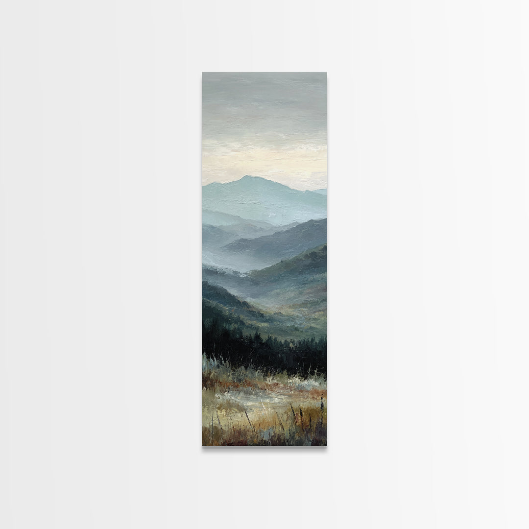 Moody Mountain Landscape for a Cozy Lounge Framed Canvas Print, Basement Art, Home Decor, Living Room Decor, Fine Art, Retreat, BAS-1x3-15