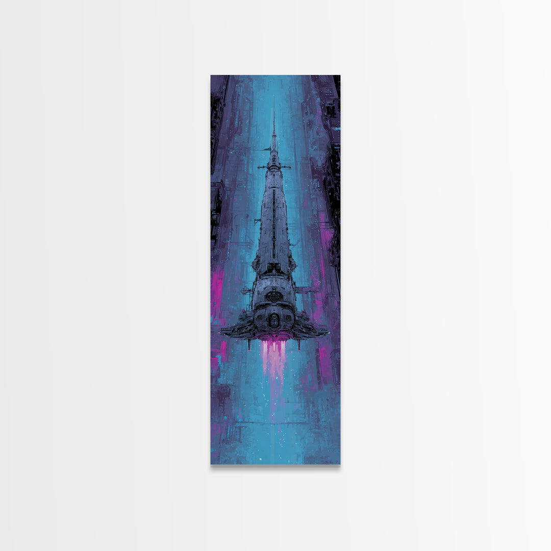 Retro Sci Fi Spaceship Poster for Entertainment Framed Canvas Print, Basement Art, Modern Decor, Living Room Decor, Retreat, BAS-1x3-53