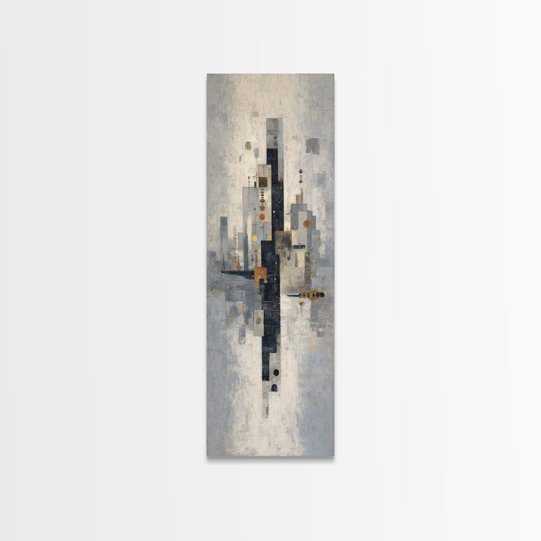 Dark Abstract City Skyline Canvas Print, Basement Art, Bar Wall Art, Living Room Decor, Abstract Art, Retreat, Neutral Decor, BAS-1x3-67