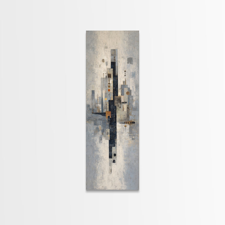 Dark Abstract City Skyline Canvas Print, Basement Art, Bar Wall Art, Living Room Decor, Abstract Art, Retreat, Neutral Decor, BAS-1x3-67