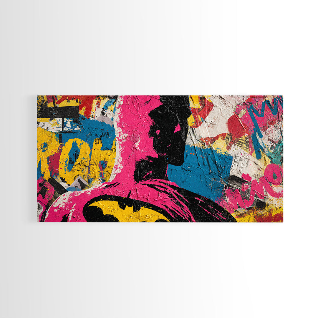 Comic Book Hero Silhouette Canvas Print, Basement Art, Classroom Decor, Living Room Decor, Retreat, Aesthetic Wall Art, BAS-2x1-31