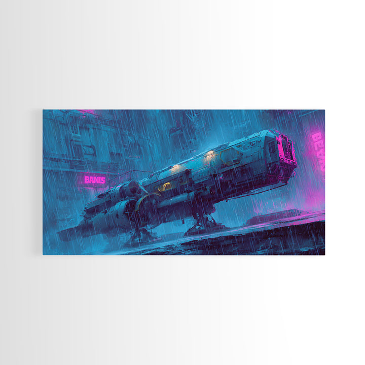 Retro Sci Fi Spaceship Poster for Entertainment Canvas Print, Basement Art, Minimalist Decor, Living Room Decor, Retreat, BAS-2x1-37