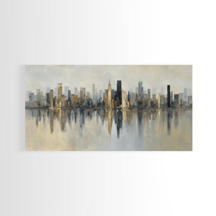 Dark Abstract City Skyline Framed Canvas Print, Basement Art, Digital Art Prints, Living Room Decor, Abstract Art, Retreat, BAS-2x1-51