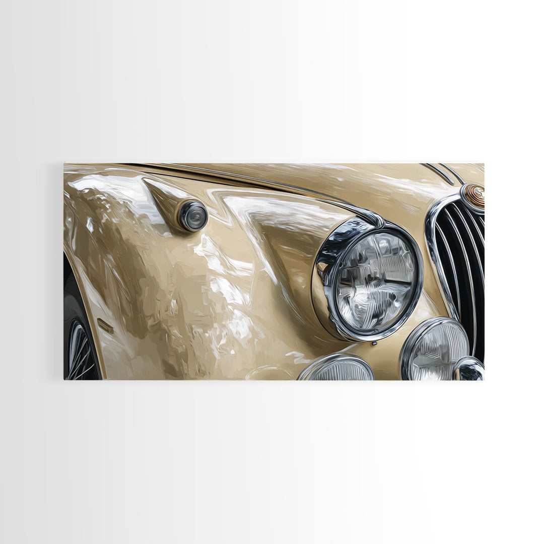 Classic Car Front Grill Closeup Canvas Print, Basement Art, Textured Painting, Living Room Decor, Watercolor Art, Retreat, BAS-2x1-66