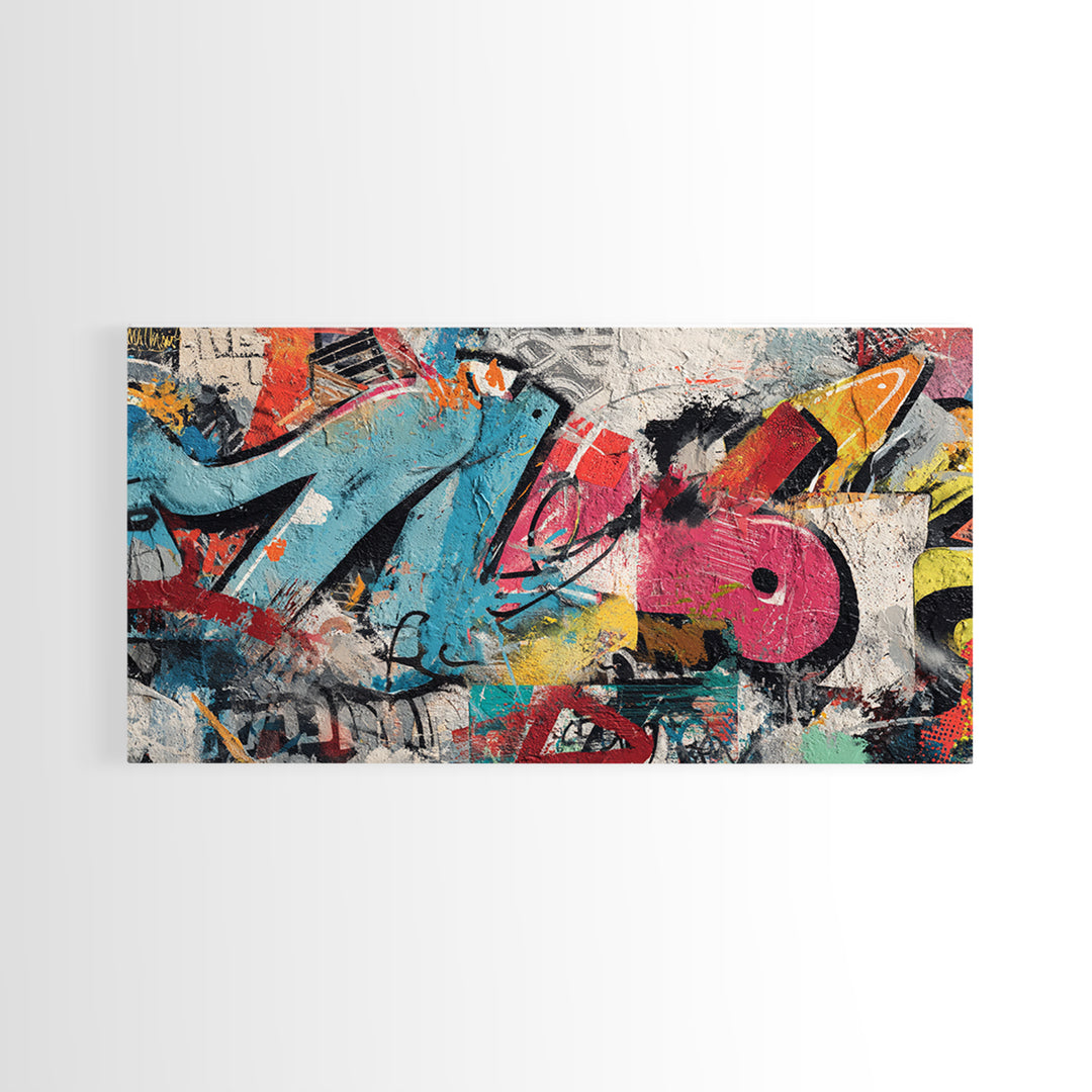 Urban Brick Graffiti Panel Framed Canvas Print, Basement Art, Game Room Decor, Living Room Decor, Fine Art, Retreat, BAS-2x1-67