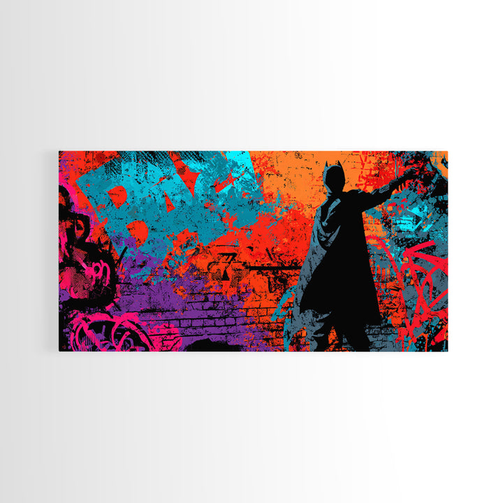 Comic Book Hero Silhouette Framed Canvas Print, Basement Art, Rustic Decor, Living Room Decor, Fine Art, Retreat, Luxury Decor, BAS-2x1-79