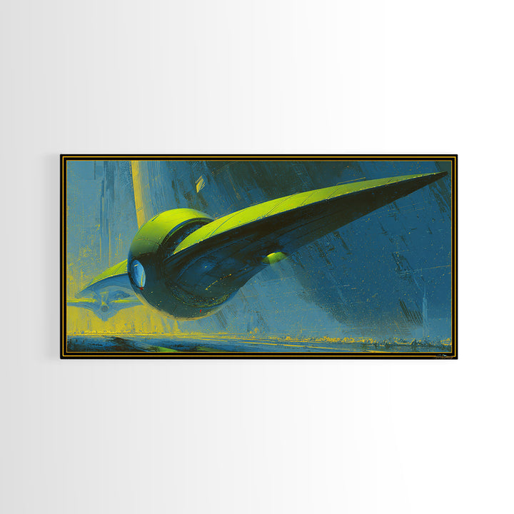 Retro Sci Fi Spaceship Poster for Entertainment Framed Canvas Print, Basement Art, Modern Wall Art, Living Room Decor, Retreat, BAS-2x1-85