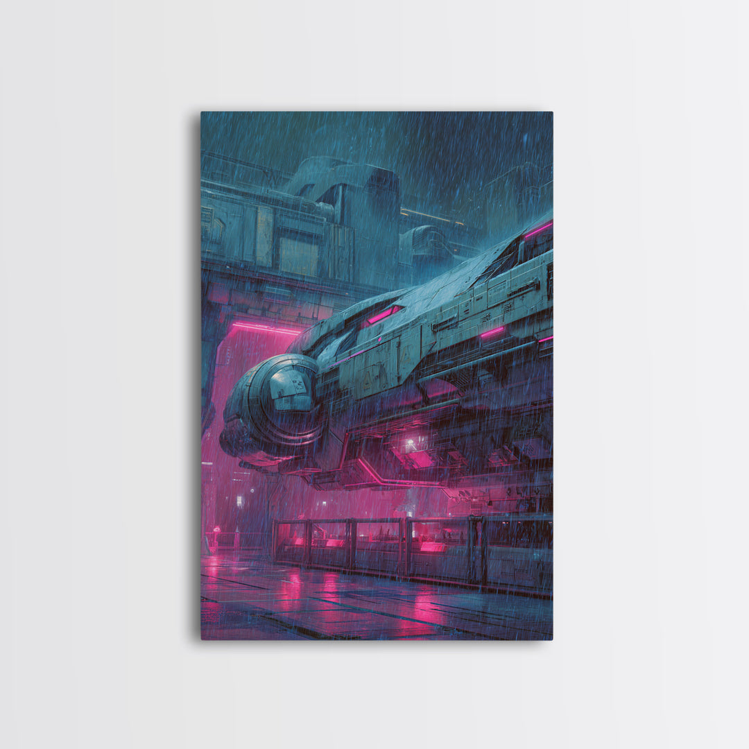 Retro Sci Fi Spaceship Poster for Entertainment Framed Canvas Print, Basement Art, Wall Art, Living Room Decor, Retreat, BAS-2x3-25