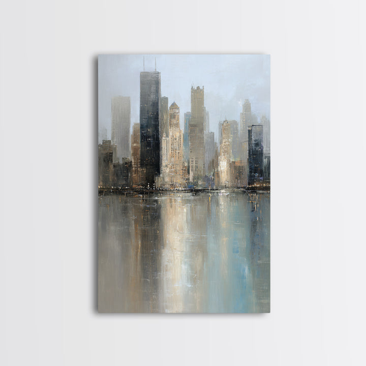Dark Abstract City Skyline Canvas Print, Basement Art, Minimalist Decor, Living Room Decor, Abstract Art, Retreat, BAS-2x3-39