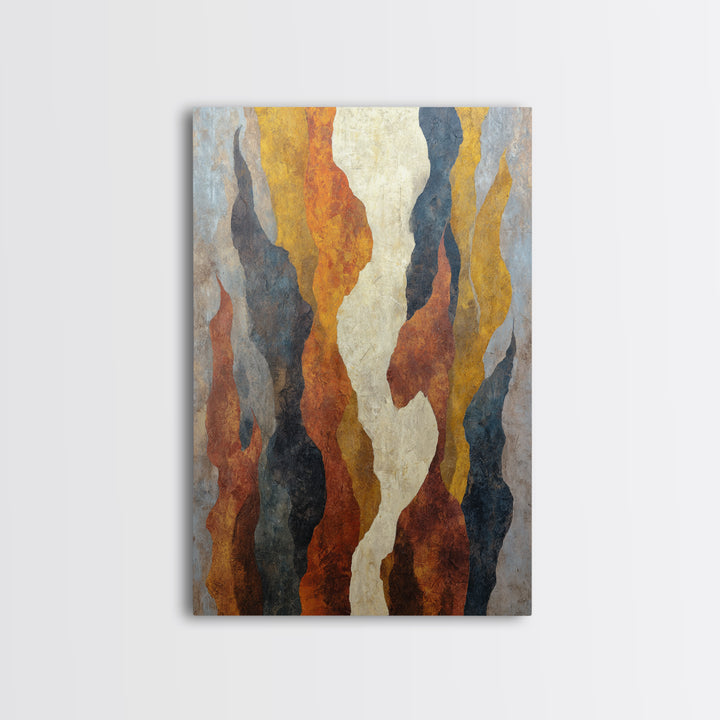Moody Abstract Flames and Smoke Composition Framed Canvas Print, Basement Art, Neutral Decor, Living Room Decor, Retreat, BAS-2x3-56
