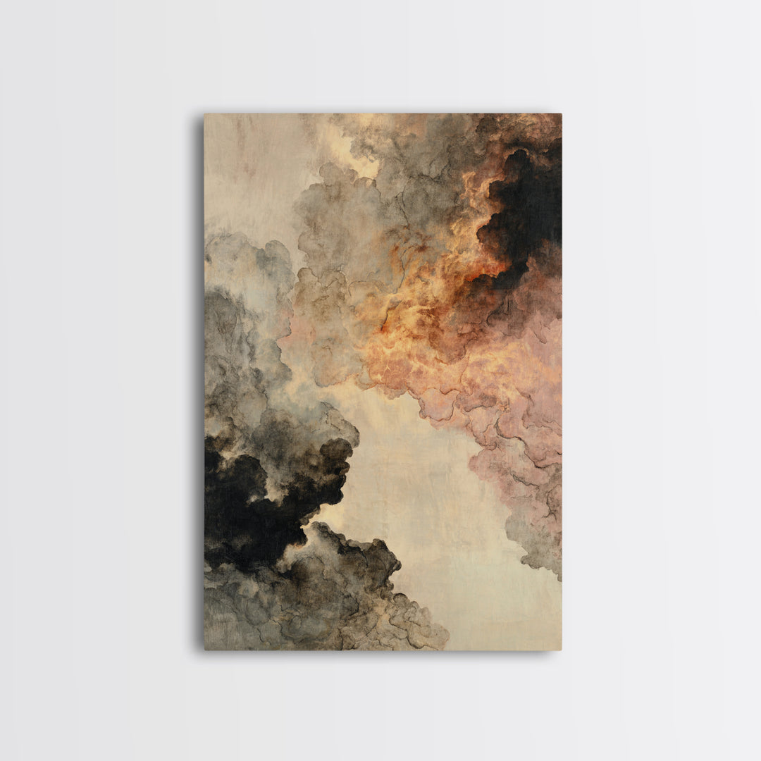 Moody Abstract Flames and Smoke Composition Canvas Print, Basement Art, Contemporary Art, Living Room Decor, Retreat, BAS-2x3-80