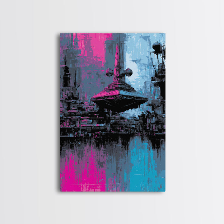Retro Sci Fi Spaceship Poster for Entertainment Framed Canvas Print, Basement Art, Canvas Print, Living Room Decor, Retreat, BAS-2x3-97