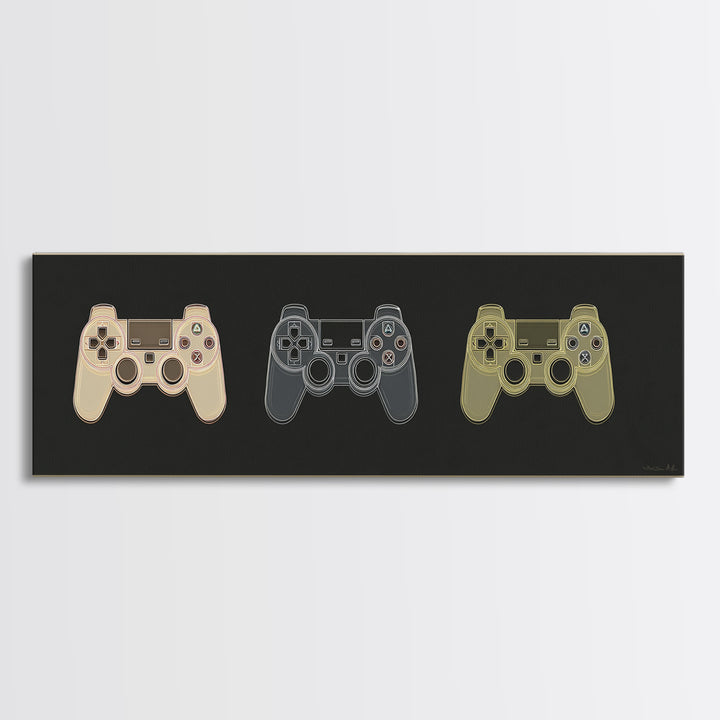 Neon Game Controller Icon on Black Background Canvas Print, Basement Art, Western Decor, Living Room Decor, Fine Art, Retreat, BAS-3x1-13
