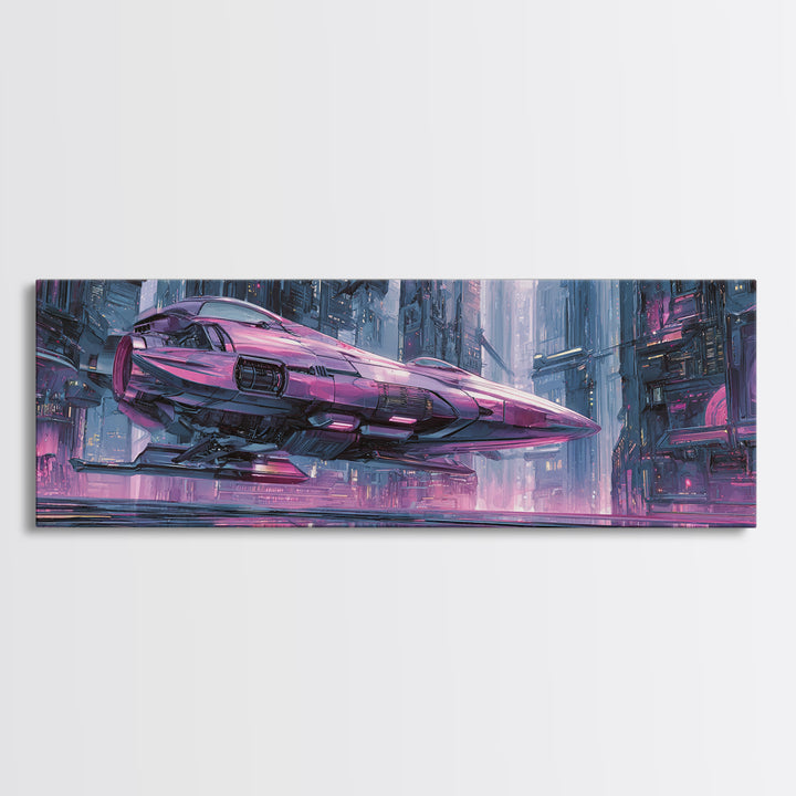 Retro Sci Fi Spaceship Poster for Entertainment Canvas Print, Basement Art, Bar Decor, Living Room Decor, Fine Art, Retreat, BAS-3x1-33