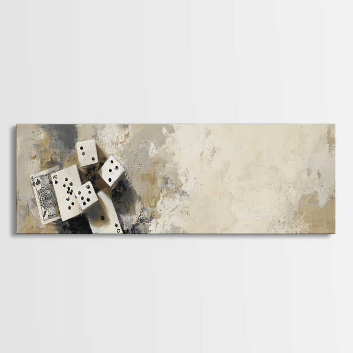 Poker Cards and Dice Canvas Print, Basement Art, Art Print, Living Room Decor, Retreat, Digital Wall Art, Classroom Decor, BAS-3x1-48