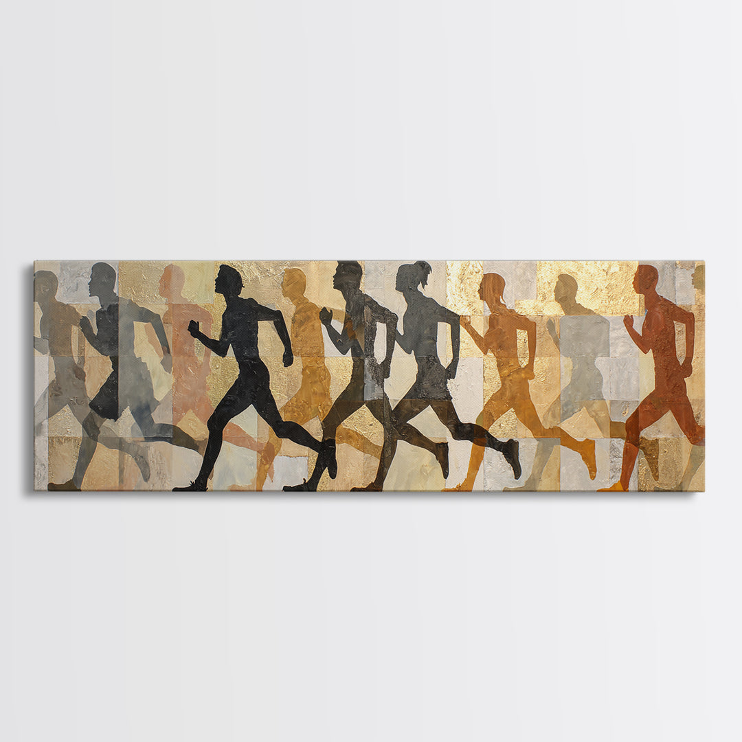 Large Monochrome Sports Action Figure Silhouette Canvas Print, Basement Art, Textured Painting, Living Room Decor, Retreat, BAS-3x1-56
