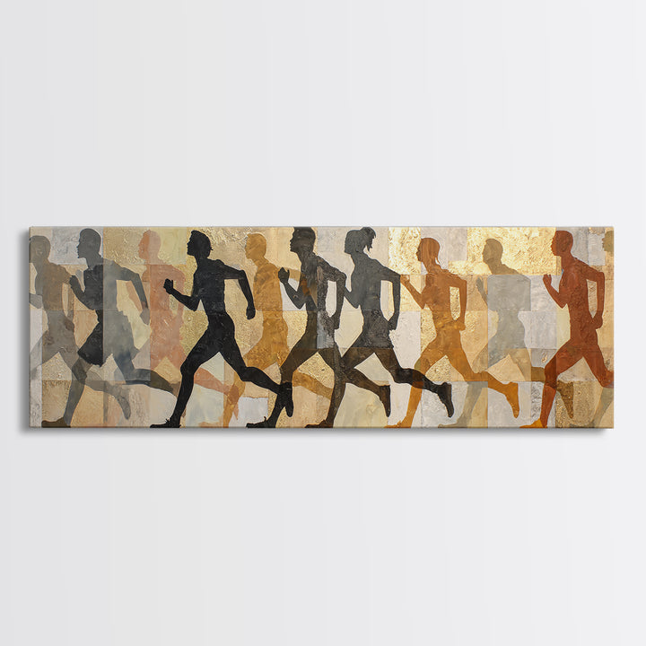 Large Monochrome Sports Action Figure Silhouette Canvas Print, Basement Art, Textured Painting, Living Room Decor, Retreat, BAS-3x1-56
