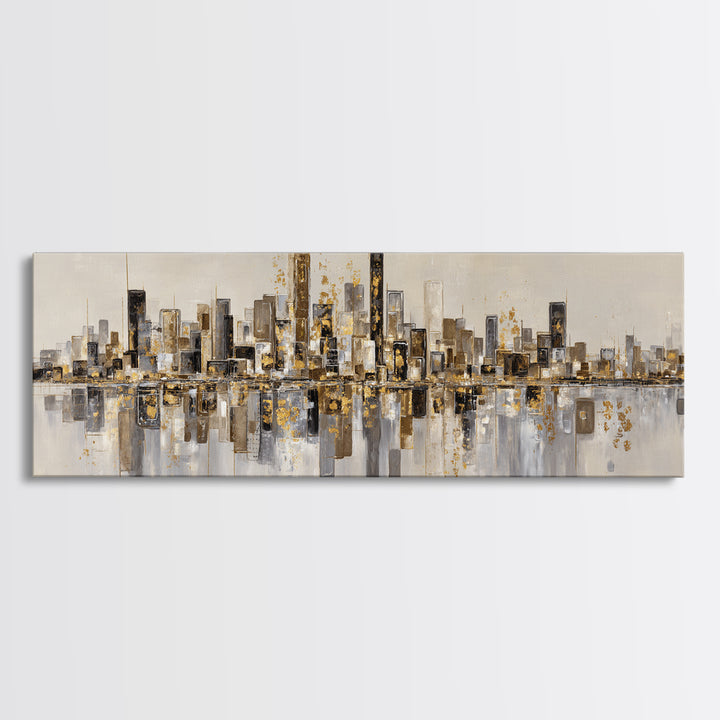 Dark Abstract City Skyline Canvas Print, Basement Art, Canvas Wall Art, Living Room Decor, Retreat, Black and White Art, BAS-3x1-71