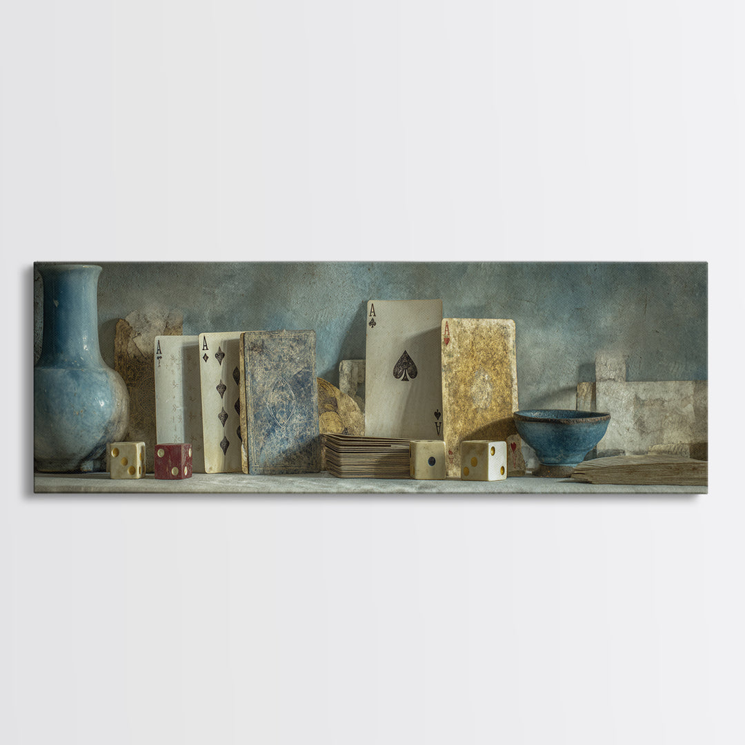 Poker Cards and Dice Canvas Print, Basement Art, Neutral Decor, Living Room Decor, Fine Art, Retreat, Wall Art, Home Decor, BAS-3x1-96