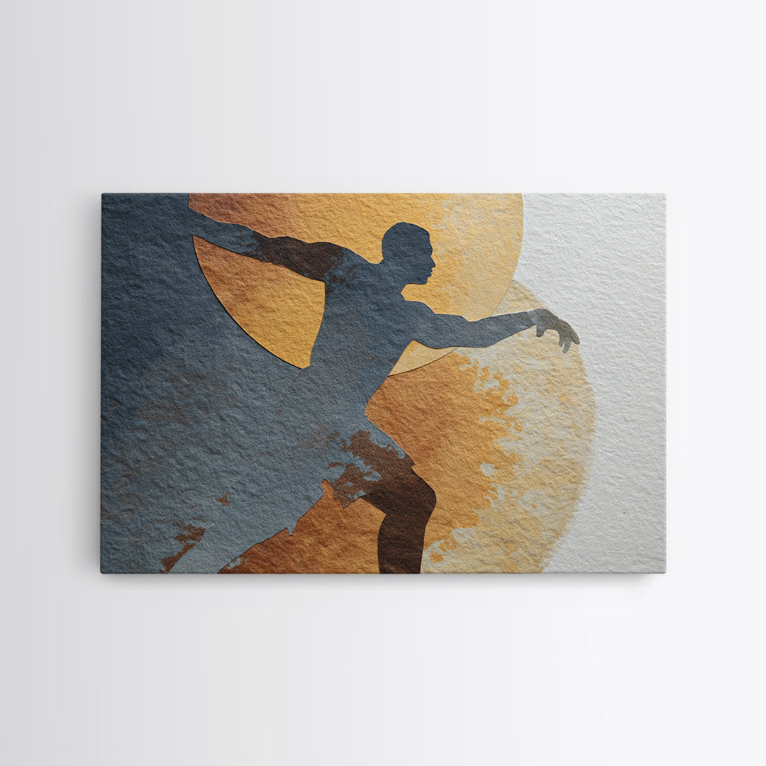 Large Monochrome Sports Action Figure Silhouette Canvas Print, Basement Art, Custom Wall Art, Living Room Decor, Retreat, BAS-3x2-20