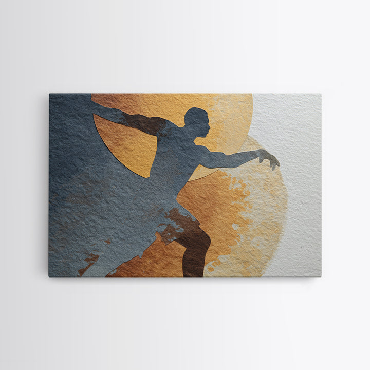 Large Monochrome Sports Action Figure Silhouette Canvas Print, Basement Art, Custom Wall Art, Living Room Decor, Retreat, BAS-3x2-20