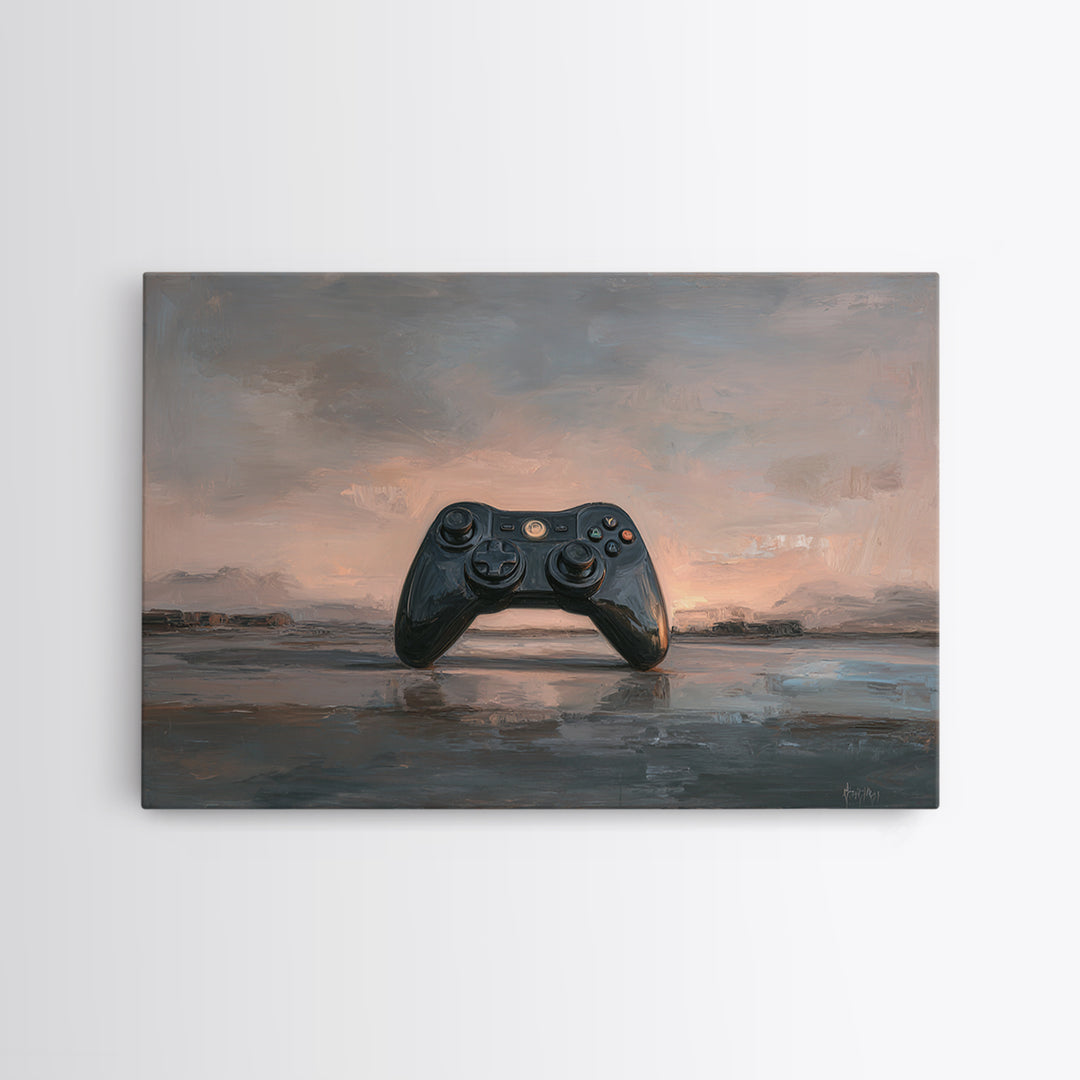 Neon Game Controller Icon on Black Background Canvas Print, Basement Art, Man Cave Decor, Living Room Decor, Retreat, BAS-3x2-25