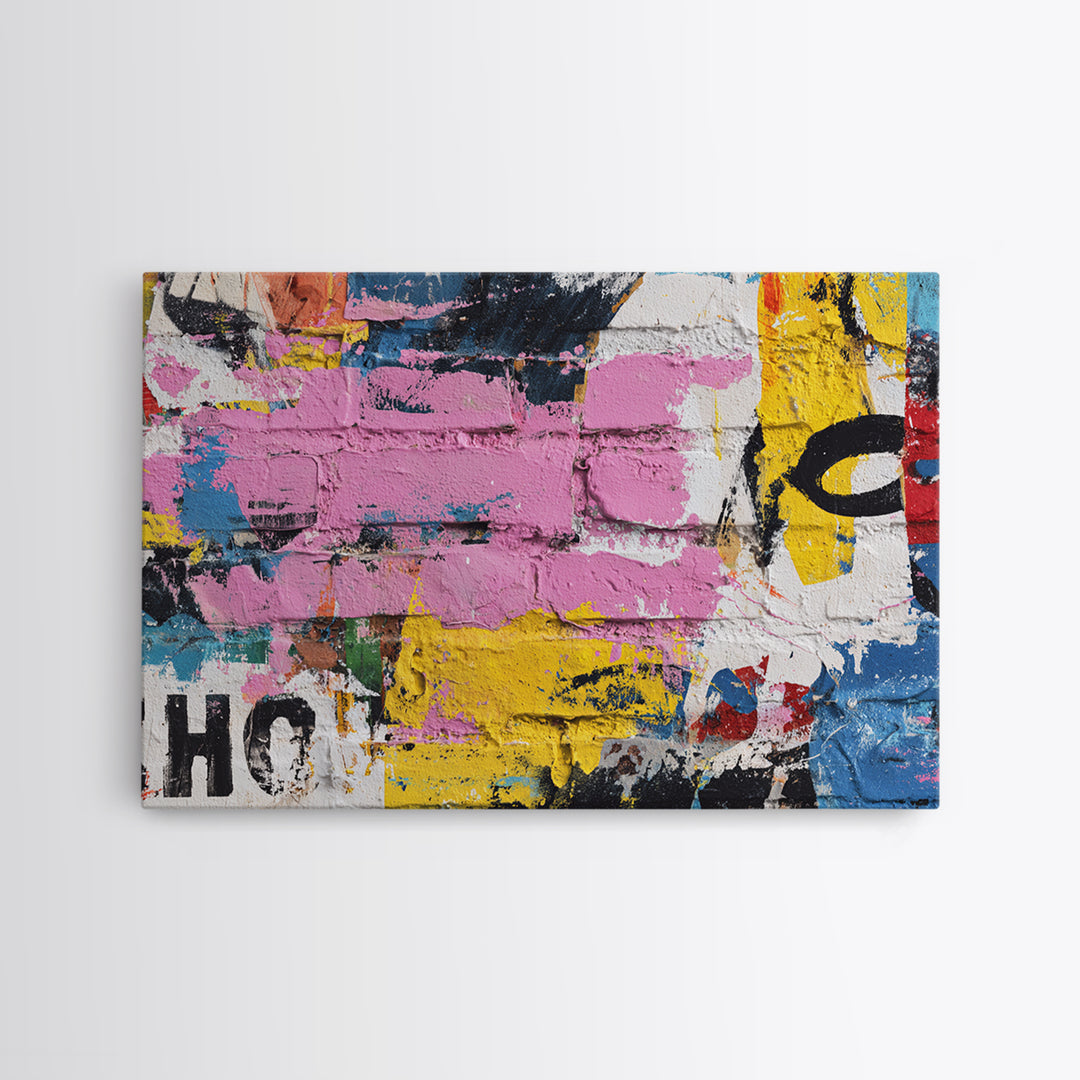 Urban Brick Graffiti Panel Canvas Print, Basement Art, Trendy Wall Art, Living Room Decor, Retreat, Original Art Prints, BAS-3x2-3
