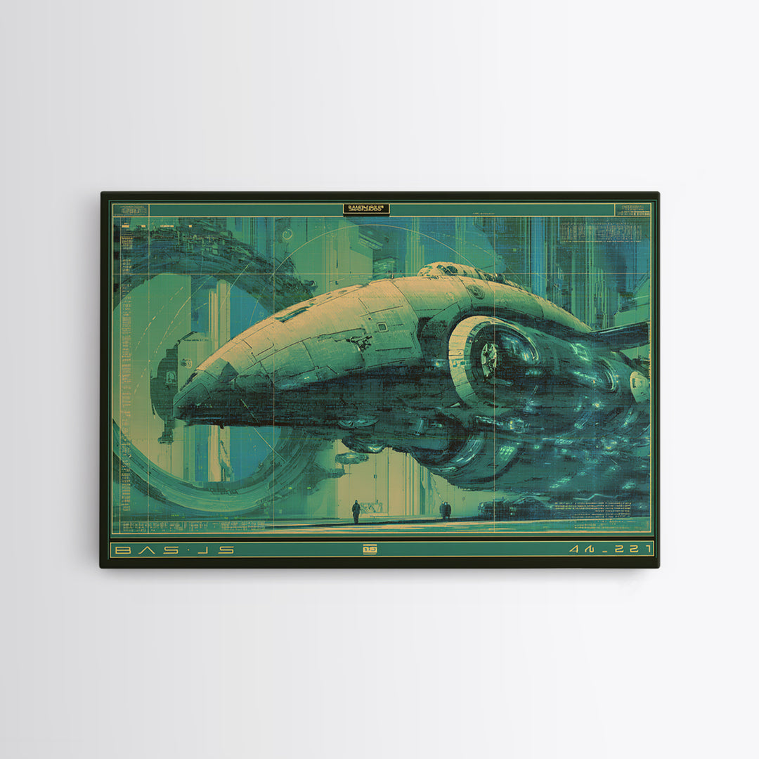 Retro Sci Fi Spaceship Poster for Entertainment Framed Canvas Print, Basement Art, Rustic Wall Art, Living Room Decor, Retreat, BAS-3x2-45