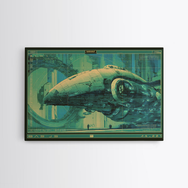 Retro Sci Fi Spaceship Poster for Entertainment Framed Canvas Print, Basement Art, Rustic Wall Art, Living Room Decor, Retreat, BAS-3x2-45