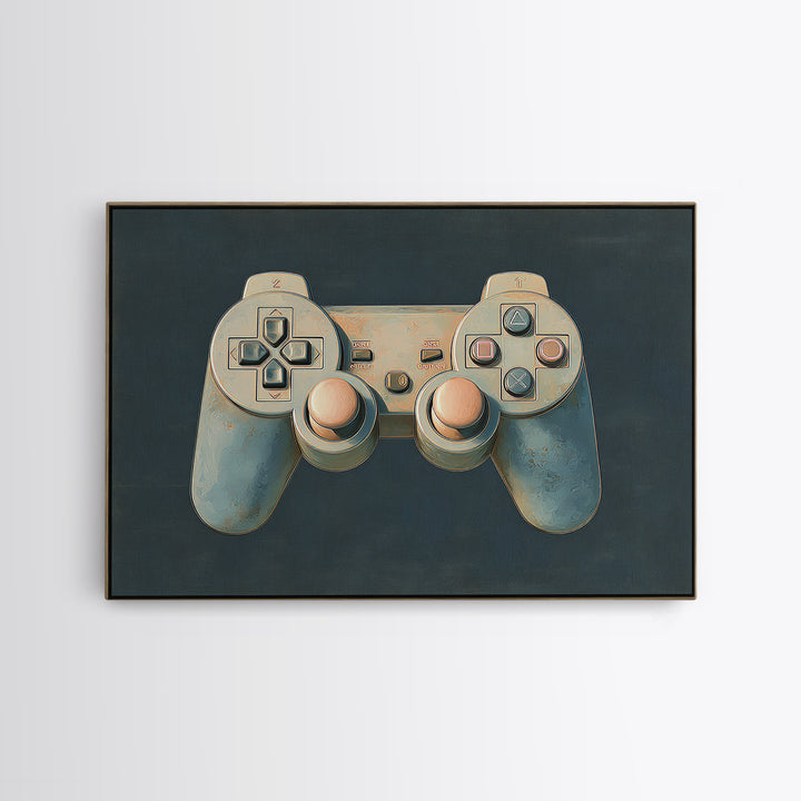 Neon Game Controller Icon on Black Background Canvas Print, Basement Art, Cocktail Art, Living Room Decor, Fine Art, Retreat, BAS-3x2-49