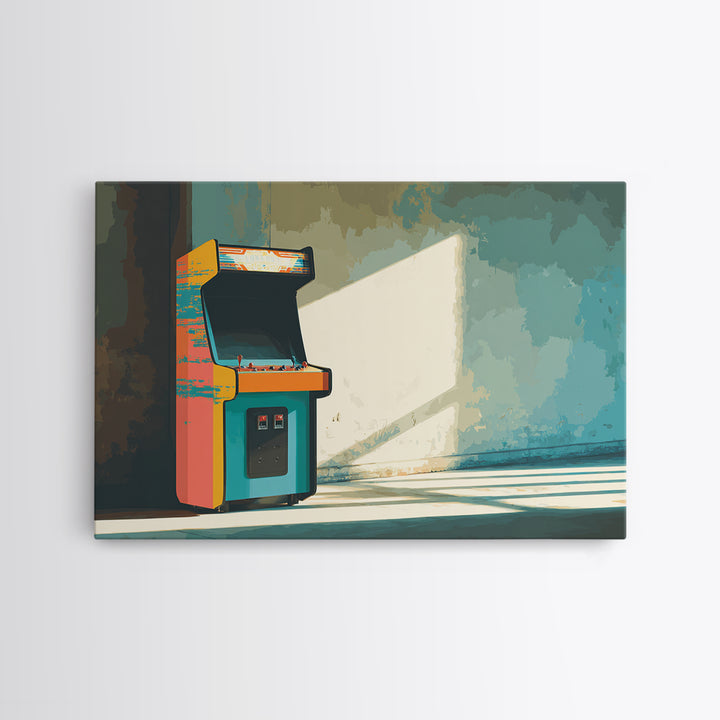 Retro Arcade Cabinet Graphic Framed Canvas Print, Basement Art, Bar Wall Art, Living Room Decor, Retreat, Neutral Decor, BAS-3x2-5