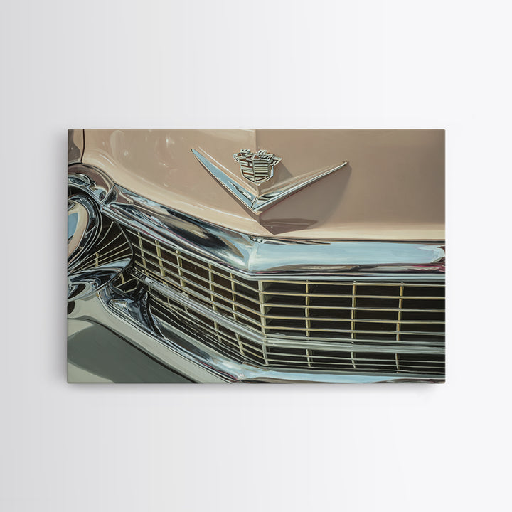 Classic Car Front Grill Closeup Framed Canvas Print, Basement Art, Bar Decor, Living Room Decor, Oil Painting, Retreat, BAS-3x2-50