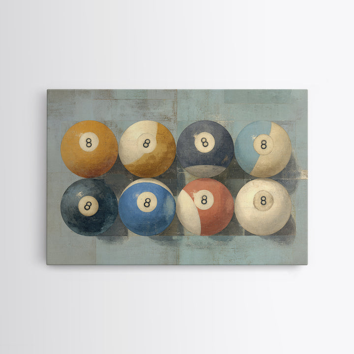 Bold Billiards Eight Ball Composition Canvas Print, Basement Art, First Home Gift, Living Room Decor, Fine Art, Retreat, BAS-3x2-56