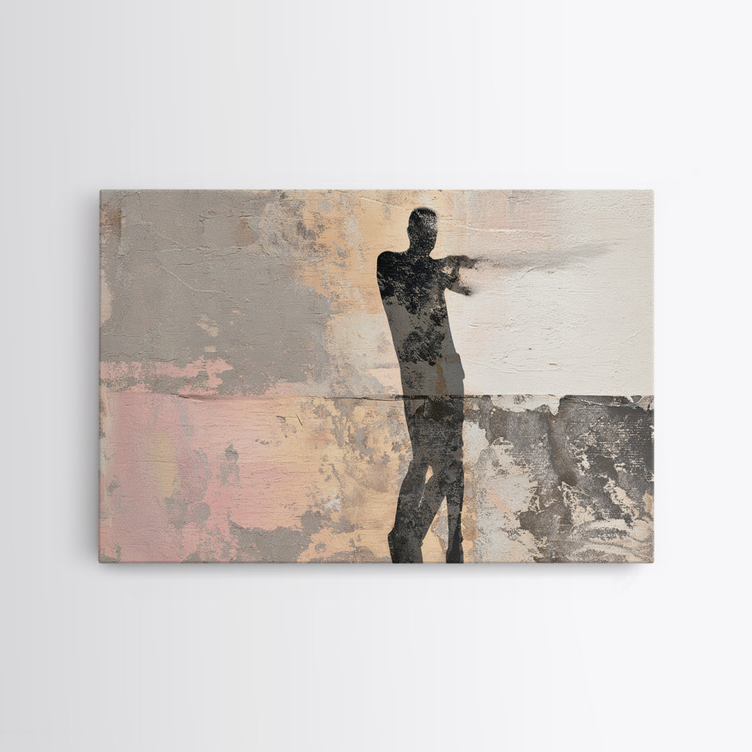 Large Monochrome Sports Action Figure Silhouette Canvas Print, Basement Art, Neutral Decor, Living Room Decor, Retreat, BAS-3x2-68