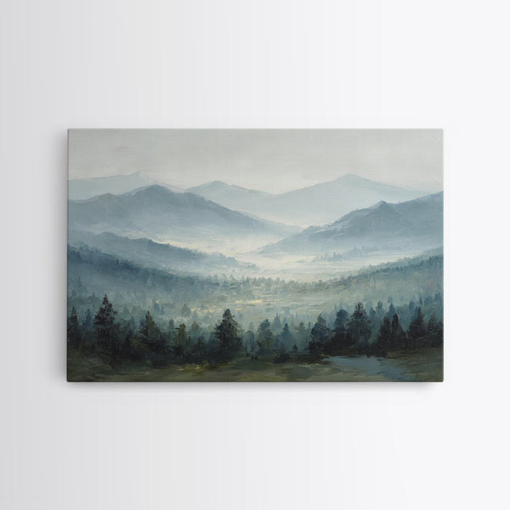 Moody Mountain Landscape for a Cozy Lounge Framed Canvas Print, Basement Art, Original Art Prints, Living Room Decor, Retreat, BAS-3x2-79