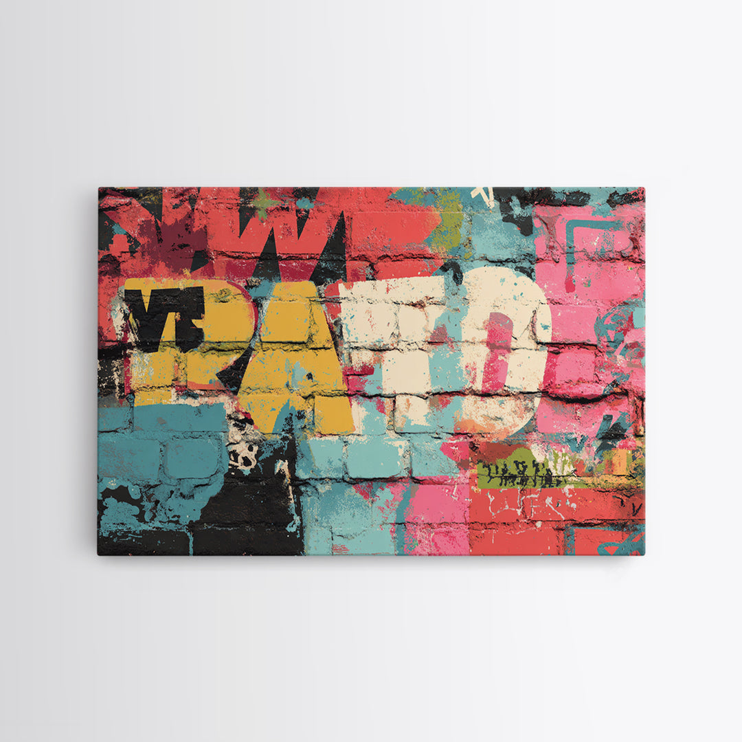 Urban Brick Graffiti Panel Framed Canvas Print, Basement Art, Minimalist Decor, Living Room Decor, Fine Art, Retreat, BAS-3x2-99