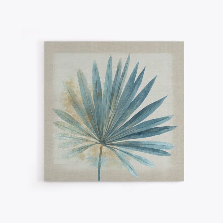 Simple Palm Frond on Off White Linen Canvas Print, Bathroom Art, Bathroom Decor, Abstract Art, Spa, Modern Wall Art, BAT-1x1-23