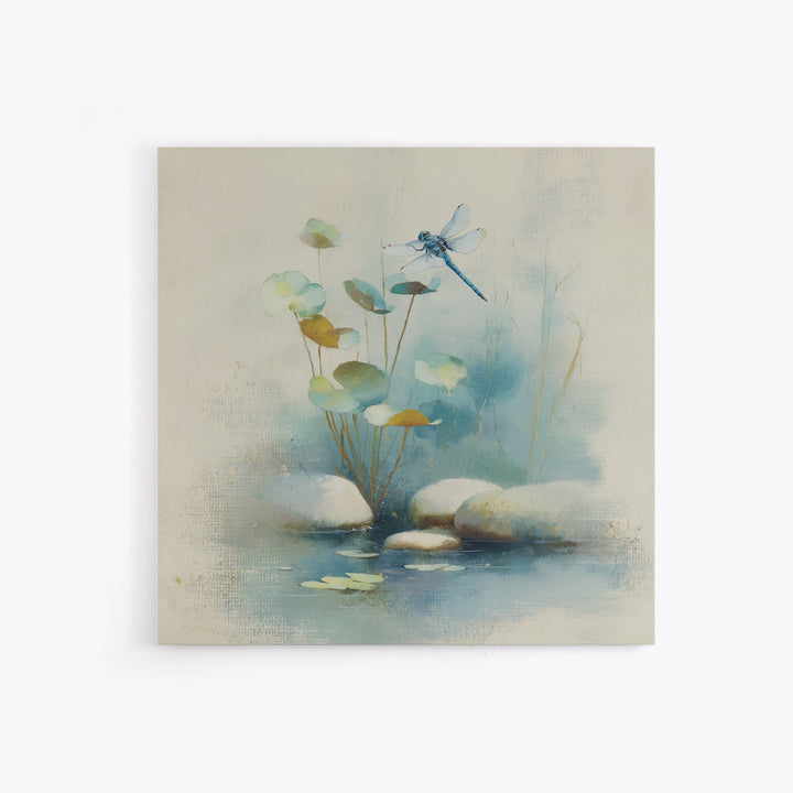Delicate Dragonfly Above a Pond Surface Framed Canvas Print, Bathroom Art, Modern Art, Bathroom Decor, Fine Art, Spa, BAT-1x1-24