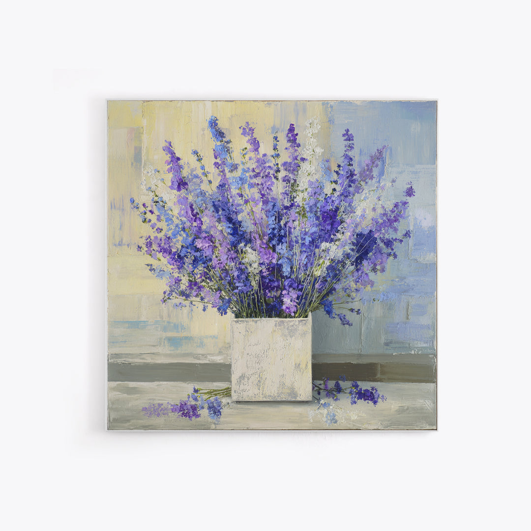 Lavender Sprigs in a Ceramic Vase Canvas Print, Bathroom Art, Bathroom Wall Art, Bathroom Decor, Watercolor Art, Spa, BAT-1x1-36