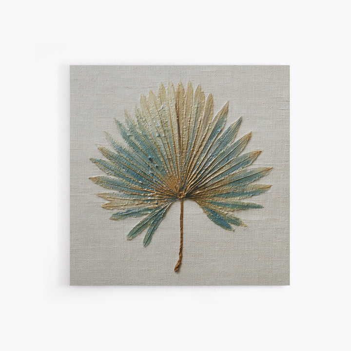 Simple Palm Frond on Off White Linen Framed Canvas Print, Bathroom Art, Dog Portrait, Bathroom Decor, Spa, Minimalist Wall Art, BAT-1x1-47