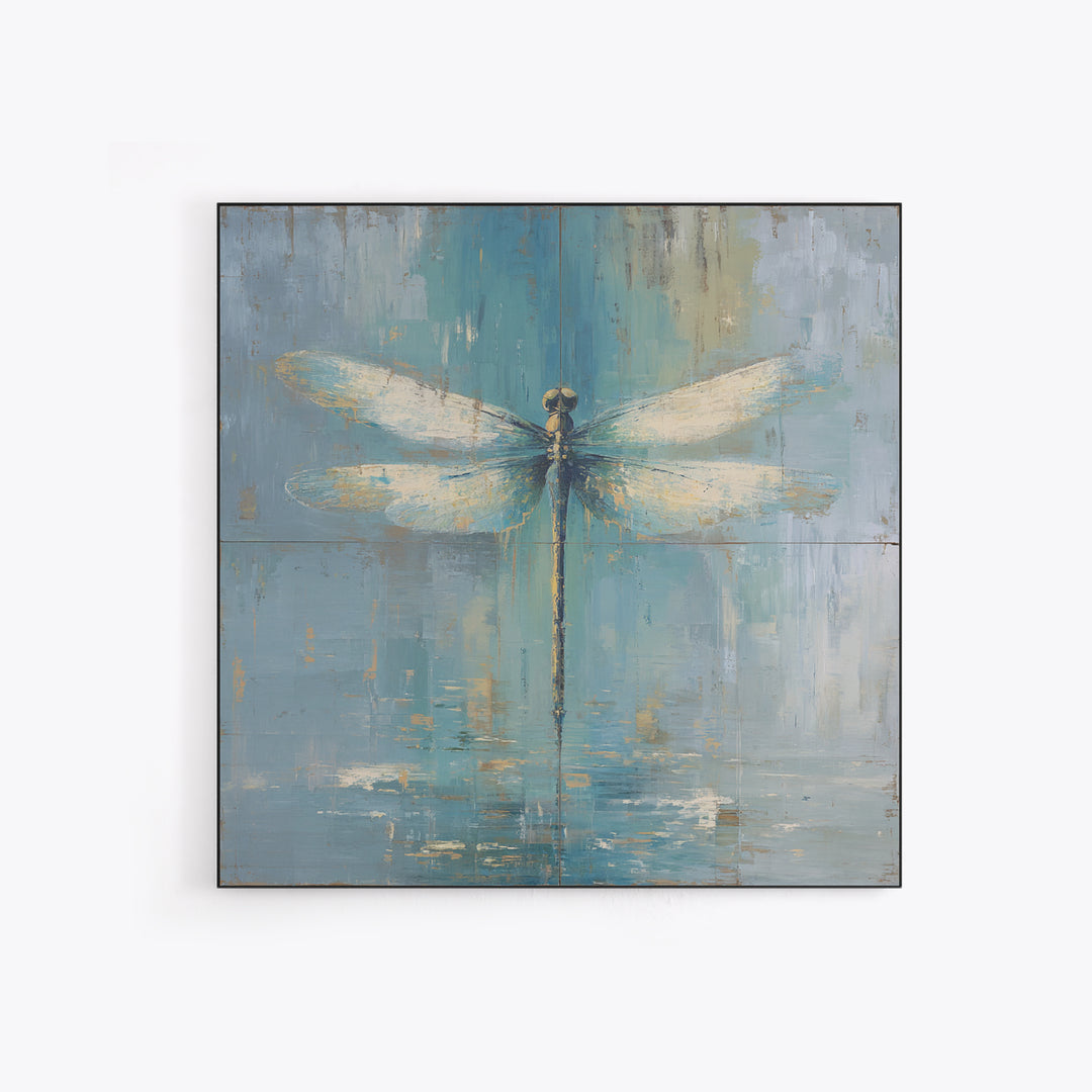 Delicate Dragonfly Above a Pond Surface Framed Canvas Print, Bathroom Art, Home Decor, Bathroom Decor, Fine Art, Spa, BAT-1x1-48