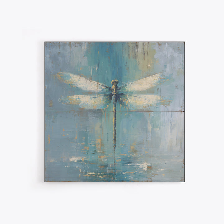 Delicate Dragonfly Above a Pond Surface Framed Canvas Print, Bathroom Art, Home Decor, Bathroom Decor, Fine Art, Spa, BAT-1x1-48
