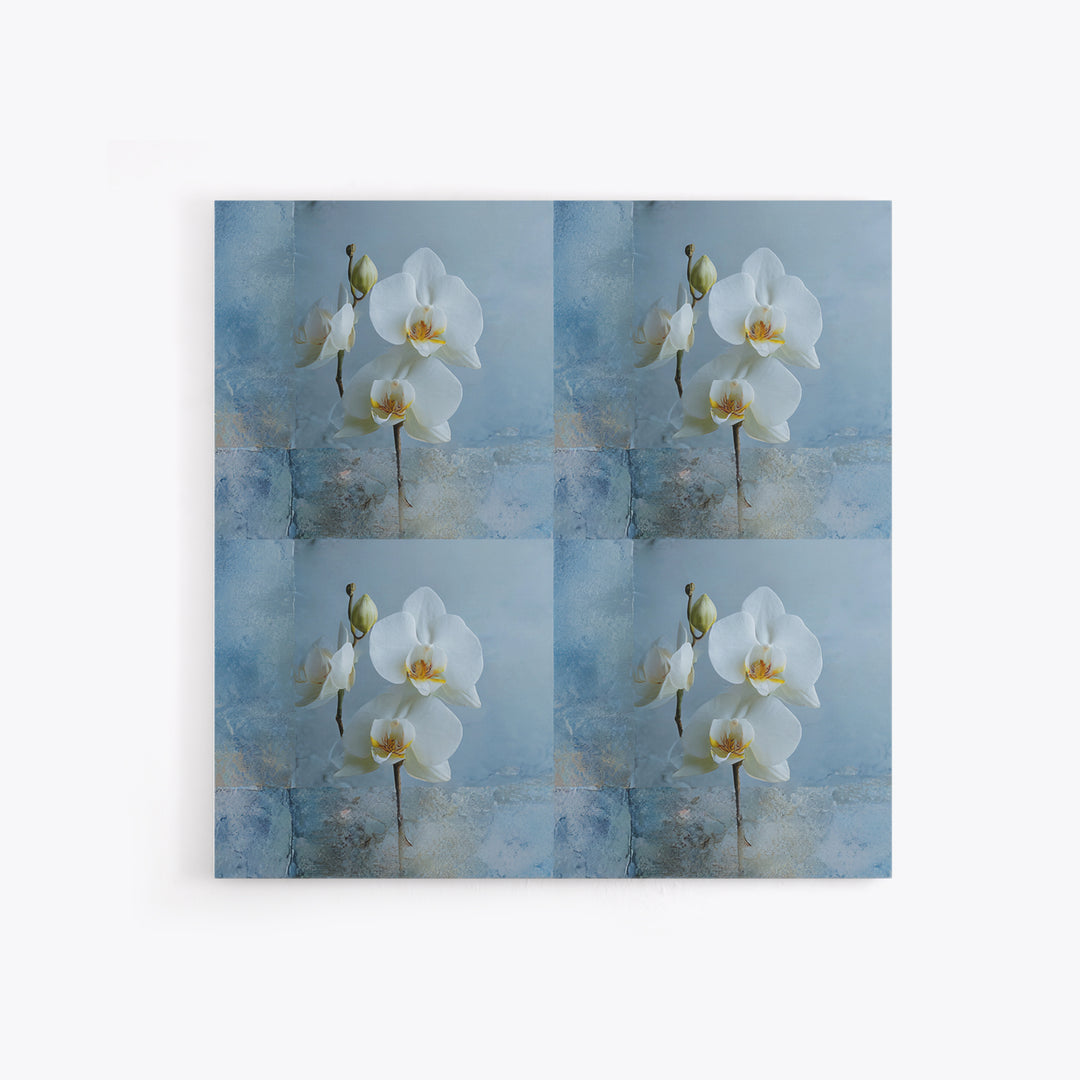 White Orchid on Warm Stone Background Framed Canvas Print, Bathroom Art, Unique Wall Art, Bathroom Decor, Fine Art, Spa, BAT-1x1-52