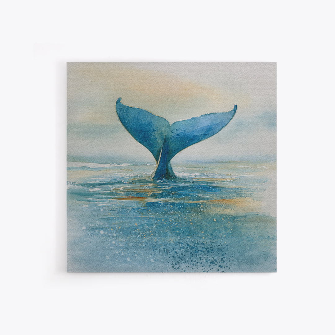 Watercolor Whale Tail Framed Canvas Print, Bathroom Art, Halloween Art, Bathroom Decor, Oil Painting, Spa, Textured Painting, BAT-1x1-63