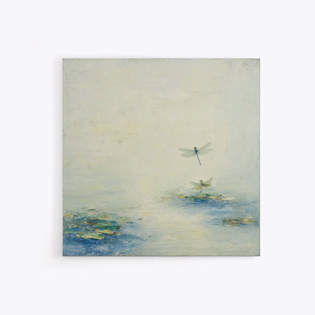 Delicate Dragonfly Above a Pond Surface Framed Canvas Print, Bathroom Art, Bathroom Art Decor, Bathroom Decor, Fine Art, Spa, BAT-1x1-72