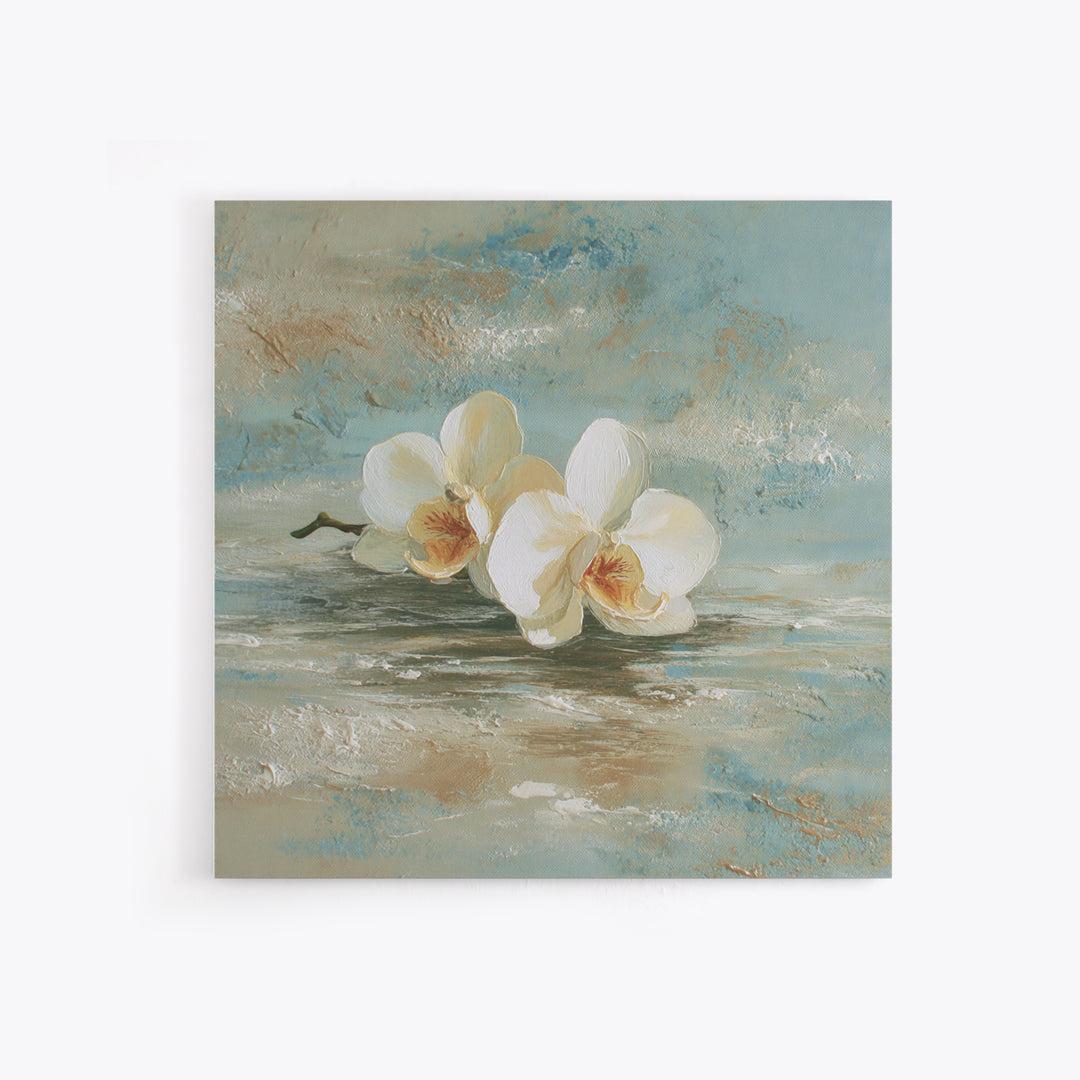 White Orchid on Warm Stone Background Canvas Print, Bathroom Art, Bathroom Art Decor, Bathroom Decor, Fine Art, Spa, Boho Decor, BAT-1x1-76