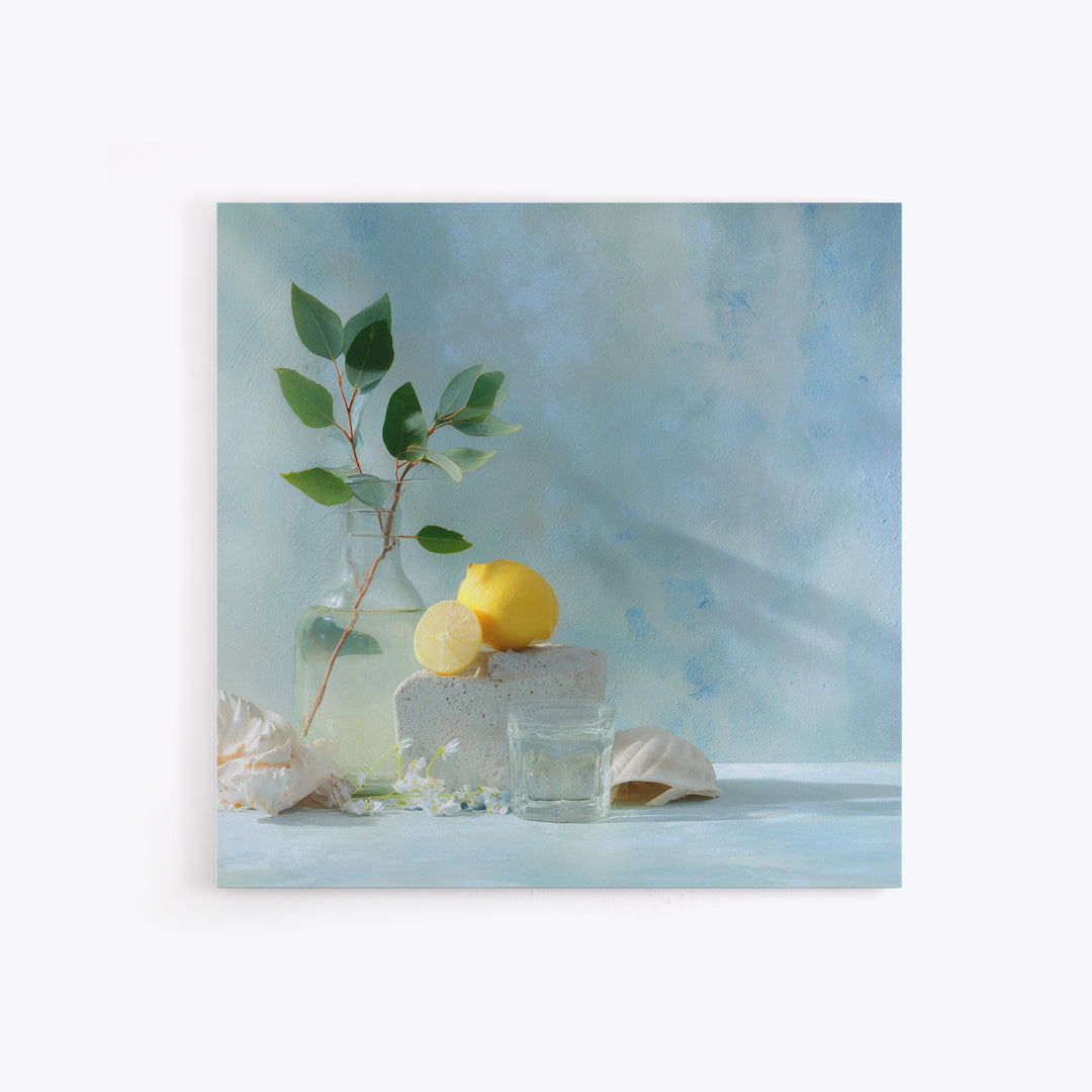 Lemon and Botanical Still Life Framed Canvas Print, Bathroom Art, Funny Bathroom Art, Bathroom Decor, Fine Art, Spa, Art Print, BAT-1x1-78
