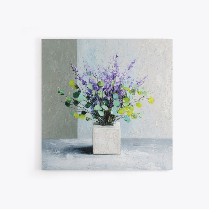 Lavender Sprigs in a Ceramic Vase Framed Canvas Print, Bathroom Art, Bathroom Wallpaper, Bathroom Decor, Abstract Art, Spa, BAT-1x1-84