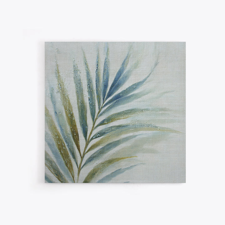 Simple Palm Frond on Off White Linen Canvas Print, Bathroom Art, Bathroom Print, Bathroom Decor, Abstract Art, Spa, BAT-1x1-95