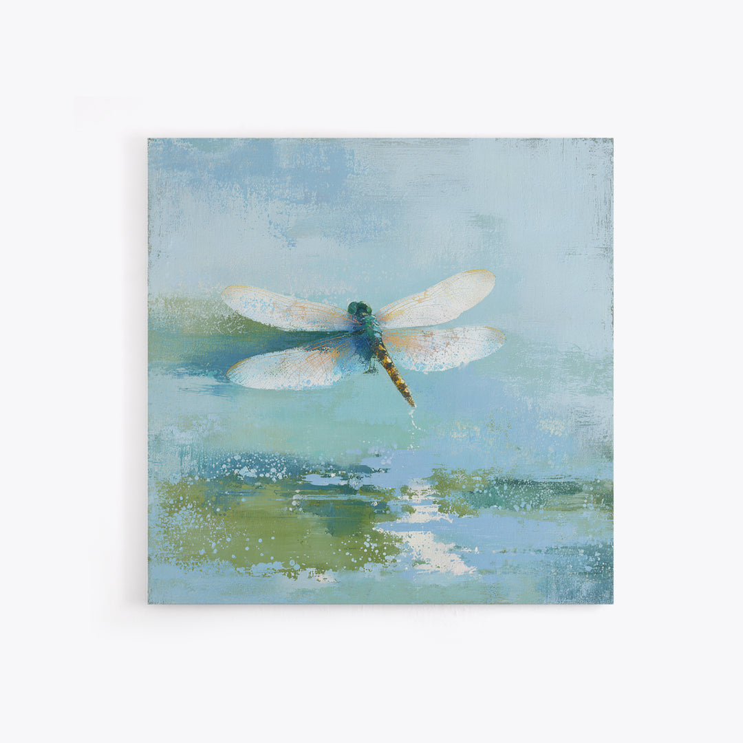 Delicate Dragonfly Above a Pond Surface Framed Canvas Print, Bathroom Art, Poster, Bathroom Decor, Fine Art, Spa, Digital Print, BAT-1x1-96